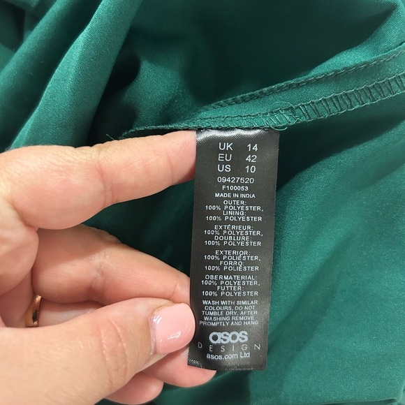 ASOS DESIGN pleated cami midi dress with drawstring waist in forest green sz 10 - Picture 7 of 9